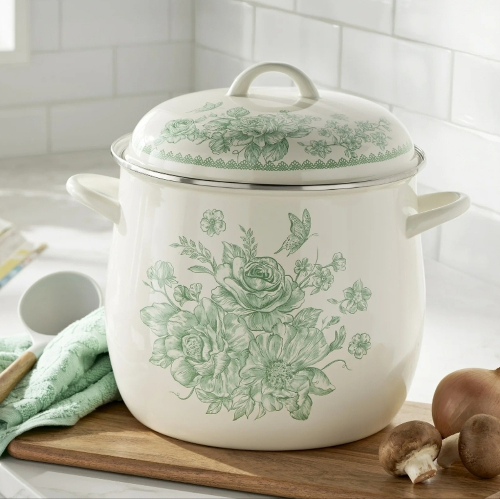 ❤️ The Pioneer Woman Agath Green Floral Stockpot with Lid